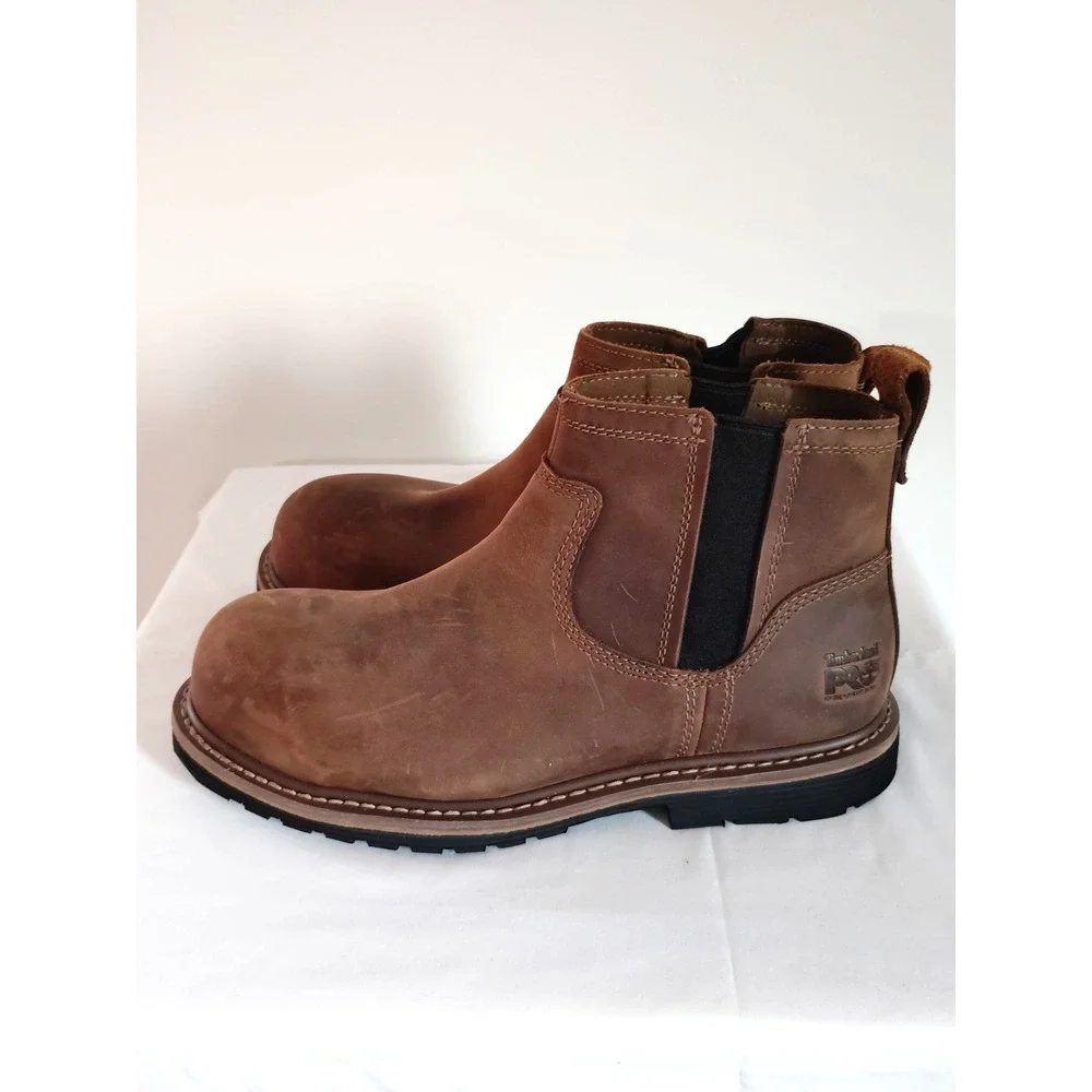 Timberland PRO Millworks Brown Leather Composite Toe Chelsea Work Boots Men 9